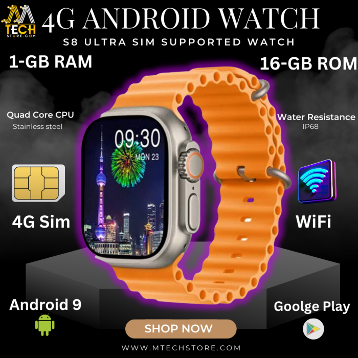 Ultra Sim Supported 4G Smart Watch WiFi-Android 8-1G/16G